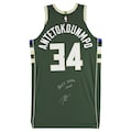 Bucks Giannis Antetokounmpo "2021 Game Used" Signed Green Nike Icon Jersey BAS