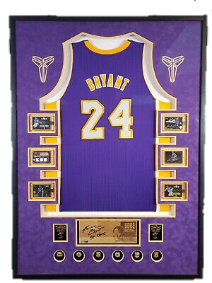 Kobe Bryant shadow Box with game used Jersey and 7 autographed Kobe items