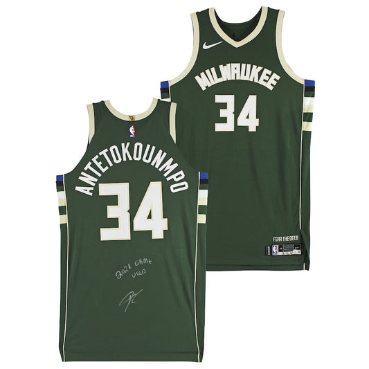 Bucks Giannis Antetokounmpo "2021 Game Used" Signed Green Nike Icon Jersey BAS